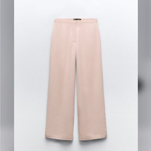 Zara Pink FULL LENGTH SATIN EFFECT PANTS Size Large - Picture 1 of 6